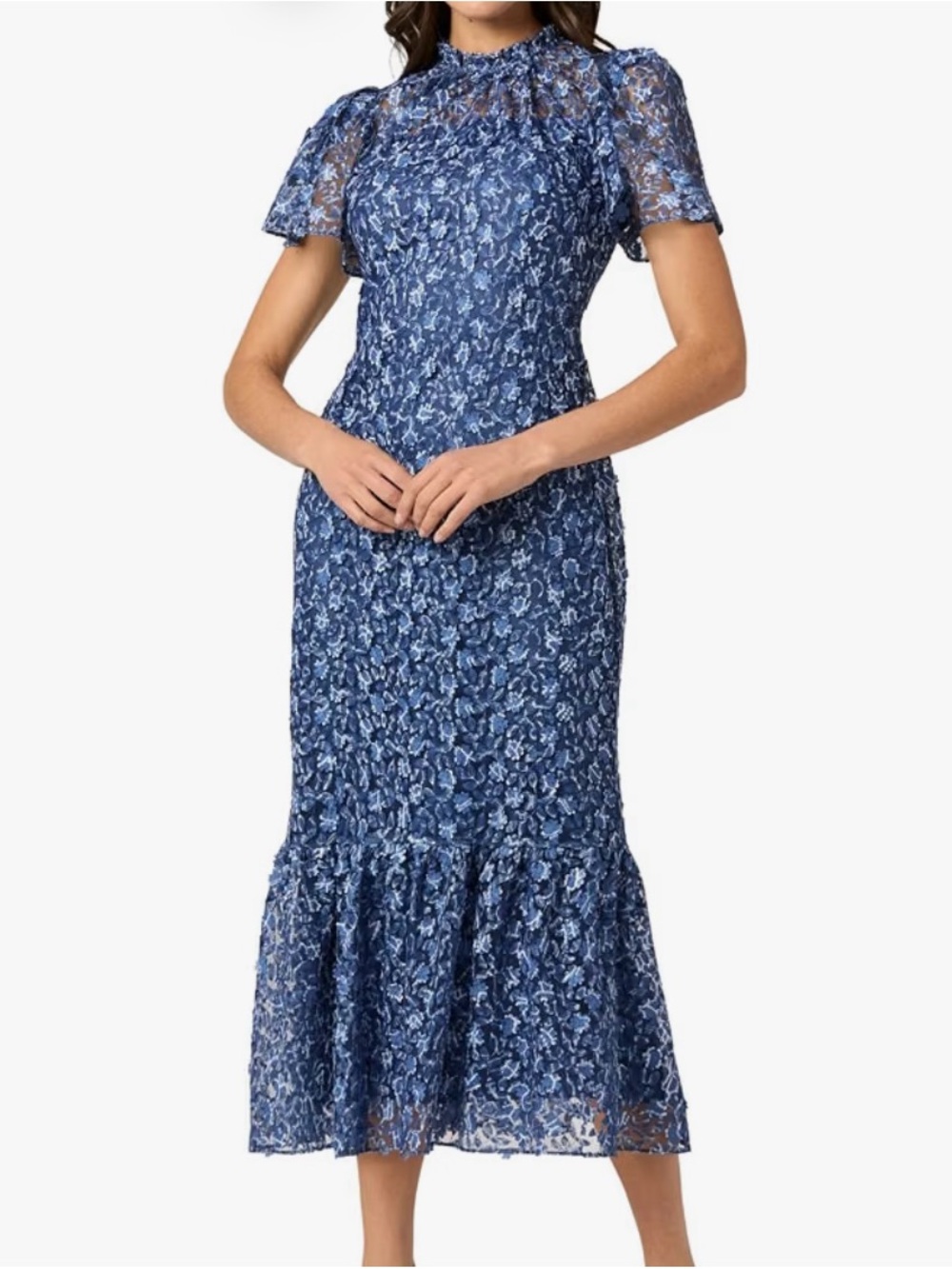 Shoshanna Women's Midnight Indigo Floral Printed Mesh Martine Dress size 6